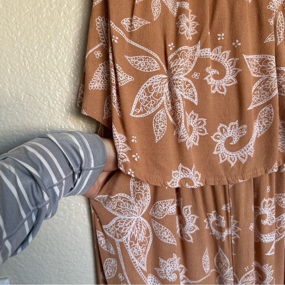 MINKPINK Off Shoulder Floral Peach Jumpsuit Size S - Picture 6 of 16